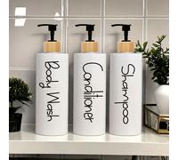 TEMU Paquete de 3 botellas dispensadoras minimalistas para baño, de plástico sin BPA, sin perfume, para champú, acondicionador y gel de baño