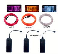 TEMU Paquete de 3 Cables EL - Tiras de Luz Neón Portátiles de 9.8 Pies con Batería para el Cuerpo - Iluminación 360° - Super Brillantes - - Para Fiestas, Halloween y Disfraces de Navidad o Cosplay