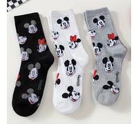 TEMU Paquete de 3 Calcetines para Hombre de Disney, Transpirables y Acanalados en y con Diseño de Minnie, Moda Casual Pierna