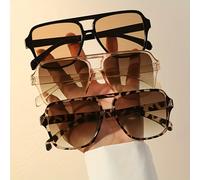 TEMU Paquete de 3 gafas rectangulares de plástico a para mujer con de estampado de leopardo, diseño de puente, lente reflectante, material de PC, ideal para uso diario, regalos de Navidad divertidos