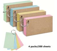 TEMU Paquete de 4/200 Hojas Notas Adhesivas Índice a Color, Tarjetas Flash 3x5 Pulgadas con Anillas, Bloc de Apuntes Lined Cara para Estudio y Aprendizaje