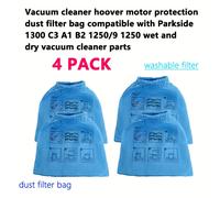 TEMU Paquete de 4 bolsas de filtro de polvo de protección para motor de aspiradora, compatibles con Parkside 1300 C3 A1 B2 1250/9 1250 y piezas de aspiradora de agua y