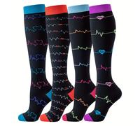 TEMU Paquete de 4 Calcetines de Compresión ECG para Enfermeras y Médicos, Calcetines Largos la Pantorrilla para Correr al en , Verano y Otoño