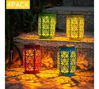 TEMU Paquete de 4 Faroles Solares LED para Exteriores con Diseño de Rosas, Luces Solares Decorativas para Jardín, 4 Colgantes LED con Asa, Ideales para Patio, Jardín, Mesa, Valla