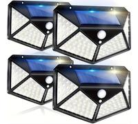 TEMU Paquete de 4 luces solares de pared con 100 LED, luces de seguridad con sensor de movimiento, luces de pared para exteriores con de 270°, para patio, jardín, , patio, valla, entrada de vehículos,