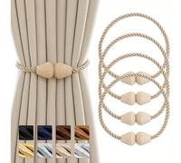 TEMU Paquete de 4) Sujetadores de Cortina Magnéticos de Madera Estilo Boho para Cortinas con Cuerda - Soportes Hechos a para Ventanas