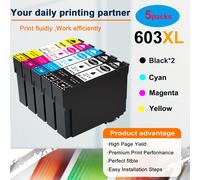 TEMU Paquete de 5 Cartuchos de Tinta 603XL Multipack de Repuesto para Epson 603 XL para Home XP-3100 XP-4100 XP-2100 XP-2105 XP-3105 Workforce WF-2810 WF-2830 WF-2835