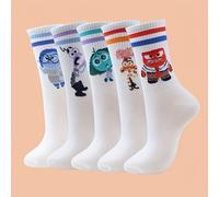 TEMU Paquete de 5 de calcetines de Disney para mujer, color liso, estampado de de dos rayas, interior y exterior, calcetines casuales para
