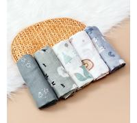 TEMU Paquete de 5 Manta de Musselina Pequeña, Baberos Acogedores de Bambú para Eructos, Pañuelo Bufanda, Toalla Facial y Lavamanos de Musselina para Niños y Niñas, Baberos de Musselina