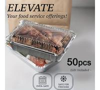 TEMU Paquete de 50 bandejas rectangulares de papel de aluminio para hornear, lonchera con , lonchera , bandeja de papel de aluminio, ideal para reuniones familiares, fiestas de graduación, comida