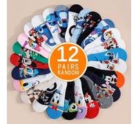 TEMU Paquete de 6/12 Calcetines Disney para Mujer con Diseños Aleatorios de , Stitch y Más - Cómodos, Transpirables y Absorbentes de , Ideales para Uso Casual