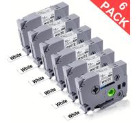 TEMU Paquete de 6 cintas de etiquetas Brother de 12 mm 0.47 White | Compatible con , material de PVC, en cinta blanca