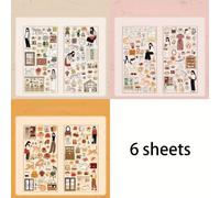 TEMU Paquete de 6 hojas/bolsa (3 estilos × 2 hojas) de pegatinas, material PET, serie Río de Estrellas, tema sencilla, planificador, papelería, botella de agua, pegatinas de decoración multi-