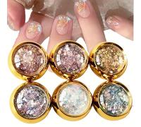 TEMU Paquete de 6 Holográficas Hexagonales para Uñas - Polvo y en Colores, Decoraciones con Gruesa Duradera Accesorio Artístico Gel Acrílic