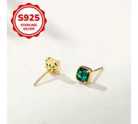 TEMU Par de Pendientes Clásicos de Plata S925 con Zirconia Verde Sintético, ideales para uso diario, regalo para San Valentín, Día de la y temporada de graduación, peso aproximado 0.9g