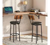 TEMU Par de taburetes de respaldo, tapicería en cuero PU, ideales para cocina, , equipados con reposapiés, fáciles de , en un estilo vintage marrón y negro.