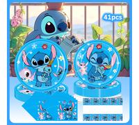 TEMU para : 41 Artículos de Suministros para Fiestas Temáticas de Disney Stitch, que Incluyen Platos de Papel, Servilletas y una Cubierta de Mesa. Ideal Como para que Sobresalen