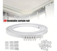 TEMU para cortinas flexible sin taladro, juego de flexible de 10 pies, para uso en autocaravanas y hogar, instalación minimalista con clip superior