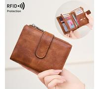 TEMU para mujer con tecnología RFID antirrobo, con cremallera de varios , corta multifuncional retro, corta de color liso, bifold portátil, tarjetero para mujer
