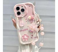 TEMU para teléfono: 3D de estilo | Conejito rosa y flores + cordón, para corazones femeninos, con un juego de cordón. Compatible con iPhone 17 16 15 14 13 12 11 Pro Max Plus XS XR X 8 7