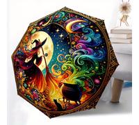 TEMU Paraguas plegable automático Witch Moon 3 con función de y cierre fácil - Un accesorio elegante para todas , para viajes y uso diario, para Halloween