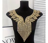 TEMU Parche bordado Golden Heavy con lentejuelas y cuentas para decoración de cuello