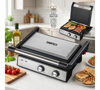 TEMU Parrilla Eléctrica Grill 1500W | 180° Placas Antiadherentes Removibles, Temporizador 30 min y Control de para Paninis y