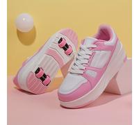 TEMU Patines Ligeros para Niños con Ruedas Desmontables - Zapatillas Casuales Rosa y Blancas para Niños y Niñas, Diversión al para Todas , Material PU Duradero, Diseño con Cordones