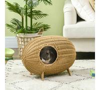 TEMU PawHut Cama para gatos Cama para gatos Cesta para gatos Gato en resina Ratán Cueva para gatos Sol. Cojín de 55L x 36W x 42H cm incluido