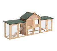 TEMU PawHut Conejera de Exterior Grande Jaula de Madera para 2-4 Conejos con Techo Asfáltico Recinto de Alambre Bandeja Extraíble y Rampas 210x45.5x84.5 cm Natural y Verde