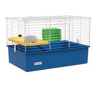 TEMU PawHut Jaula para Hurones con Bandeja Inferior Jaula para Animales Pequeños con Plataforma con Rampa Comedero y Bebedero Recinto para Conejos Pequeños Cobayas 71x46x47 cm y Azul