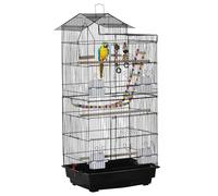 TEMU PawHut Jaula para Pajaros Pajarera de Metal con Multiples Puertas 4 Comederos 3 Perchas Columpio Escaleras y Bandeja Extraible para Loros Canarios Periquitos 46x36x100 cm Negro