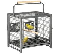 TEMU PawHut Jaula para Pajaros Portatil Jaula para con 2 Perchas de Madera 2 Comederos de Acero Inoxidable y Bandeja Extrable para Periquitos Canarios 48x38x47, 8 cm Negro