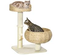 TEMU PawHut Rascador para gatos de 2 niveles, de sisal de 72 cm con y plataforma, 1 pelota colgante, color beige