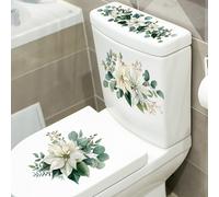 TEMU Pegatinas florales 3D para inodoro con un diseño fácil pero elegante de flores blancas y hojas verdes, que añaden un de chic al del baño, combinando con sofisticación