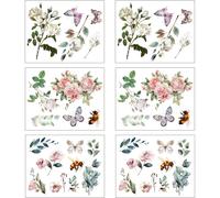 TEMU Pegatinas Vintage Florales UV DTF para Transferir en Muebles - 6 Hojas de 5.9" X 7.5" - Tema de Rosas y Mariposas