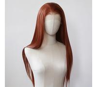 TEMU Pelirrojo Marrón 13x3.5 Peluca Sintética Frontal de Encaje - Largo Cobre - Línea de Cabello Pre Arrancada - Sin Pegamento - Fibra Resistente al - Peluca de Moda para los Géneros y