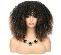 TEMU Peluca Afro Sintética de 16 Pulgadas con Flequillo - Pelucas Afro Rizadas Cortas para Mujeres - Resistente al - Pelucas de Disfrace de Fiesta - Mtmei Hair