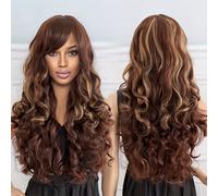 TEMU Peluca Balayage y Marrón con Flequillo - Natural, Densidad 100%, Pieza de Cabello Largo para Uso Diario, Cosplay, , Fiestas (Red) - Se Fusiona Perfectamente con el Cabello Natural