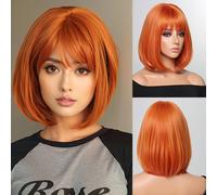 TEMU Peluca Bob Corta y Liso Naranja para Mujer, de Sintéticas Rectas, Resistente al , Se Puede Peinar y Teñir, con Densidad del 150%, para Cosplay, y Fiestas, Adecuada para Uso Diario, con un Color y
