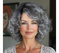 TEMU Peluca corta de 10 pulgadas con flequillo para mujer, con raya lateral y ondas sueltas. de fibra sintética, tiene una gorra ajustable resistente al . Esta peluca un estilo bob suelto en plateado.