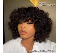 TEMU Peluca Corta y Elegante con Bob de y Ondas Sueltas, de Cabello Brasileño de Densidad 200%, con Rizos en un Tono Negro Natural para Mujer