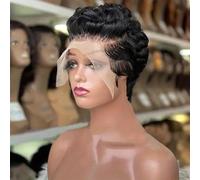 TEMU Peluca Cut brasileña de pelo corto pre-desplumada Peluca Cut 13x4 Pelucas frontales de encaje transparente de 4 pulgadas