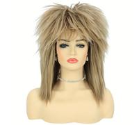 TEMU Peluca de viscosa estilo celebridad Hairjoy para mujer - Cabello liso resistente al Glam Punk Rockero de los 80 con gorro de red rosa, pelucas Mullet Rocker para cosplay y fiesta de Halloween