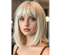 TEMU Peluca natural y transpirable con flequillo - Fibra de calidad, sombrero de red , para mujeres, accesorio de pelo elegante | Peluca de pelo | Fibra transpirable