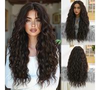 TEMU Peluca para mujer con cabello largo, marrón cool y , de fibra mate de , ideal para uso diario en un estilo europeo y americano.