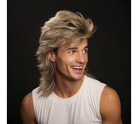TEMU Peluca Sintética Estilo Rock Mullet de los 80 para Hombres, Larga los Hombros y Esponjosa, Disponible en Colores Dorado y Marrón, Versátil para Salidas / Festivales / Fiestas y Cosplay, HAIRJOY