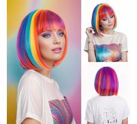 TEMU Pelucas Bob cortas y rectas con flequillo, peluca sintética, peluca de disfraz para fiestas de Halloween y festivales de