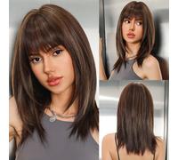 TEMU Pelucas Bob marrón con flequillo, de , pelucas rectas para mujeres, peluca sintética de fibra resistente al