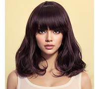 TEMU Pelucas Cortas con Flequillo de AIDESHAIR - Cabello Sintético Marrón de Natural, Resistente al , Gorro Ajustable, y Transpirable para Estilo Diario